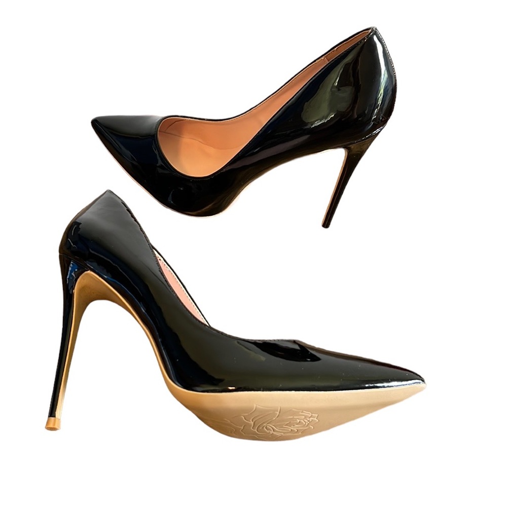 Elizabet Lang Black Patent Pointed Toe High Heel Pumps